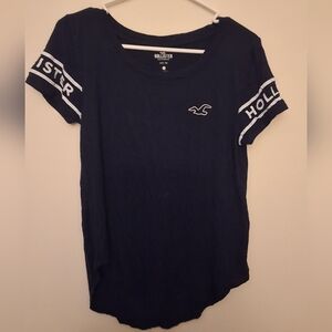 Hollister Navy Blue "Easy Tee" with Sleeve Logo Graphics - Size Small